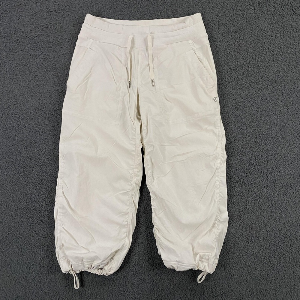 Lululemon Pants Womens 4 White Dance Studio Crop Drawstring Lined White Logo